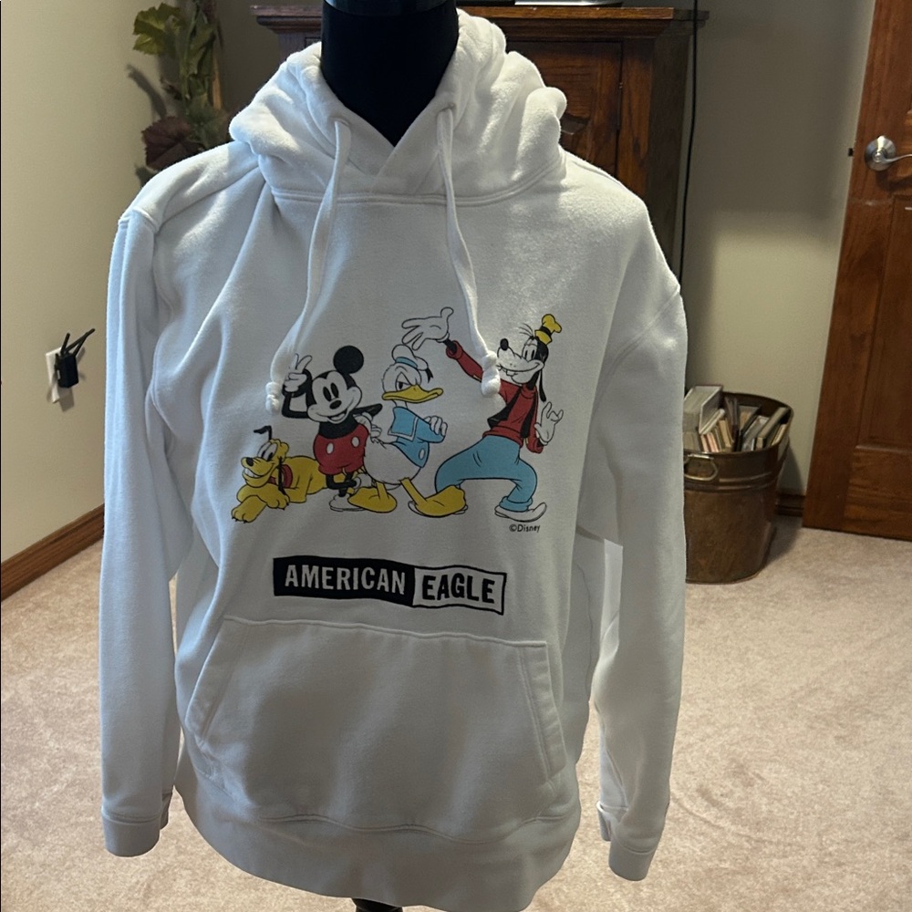 American Eagle Outfitters White Cartoon Graphic Hoodie